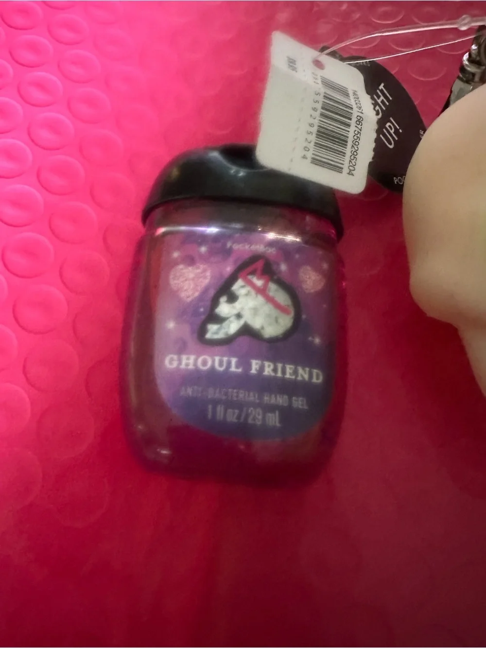 Bath & Body Works Pink Hand Sanitizer with Cream Skull Keychain LITES-UP